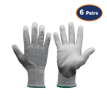 6Pcs Large Size Grey MR Cut Resistance PU Palm Glove