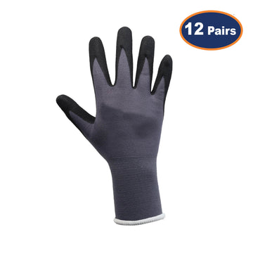 12Pcs Medium Black Cut Resistant Nitrile Flexi Grip Work Glove