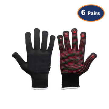 6Pcs X-Large Size Polka Dot Black/Red Work Gloves