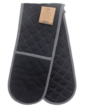 Pro Chef 100% Cotton Double Oven Gloves - Black & Grey