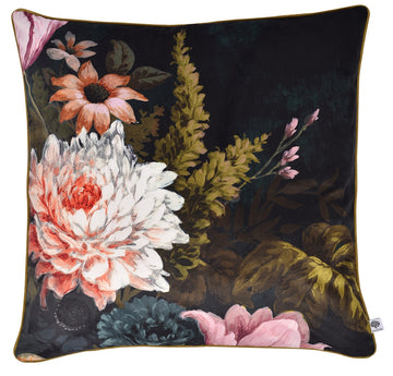 Velvet Floral Cushion Cover with Piped Edging 55x55cm Multi