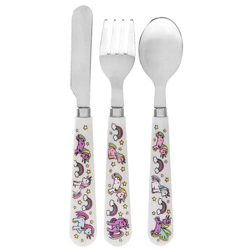 3-pc White Cutlery Set for Kids - Unicorn