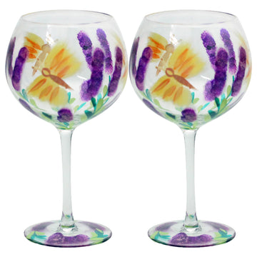2-pc Hand Painted Butterfly Gin Glass