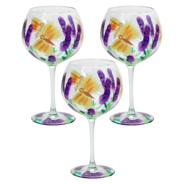 3-pc Hand Painted Butterfly Gin Glass