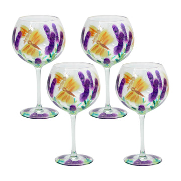 4-pc Hand Painted Butterfly Gin Glass