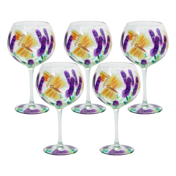5-pc Hand Painted Butterfly Gin Glass