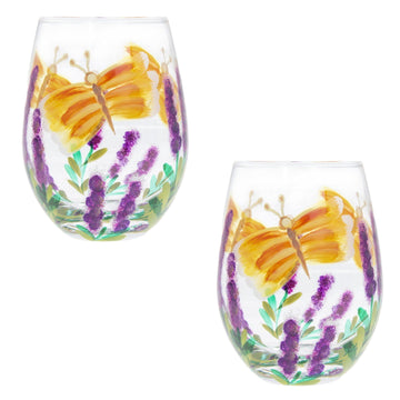 2PCS Stemless Gin Glass Copa Butterfly Flower Tumbler 500ml