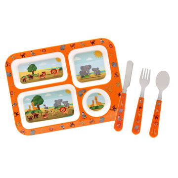 Zoo Animals Kids Dining Plate & Cutlery Set