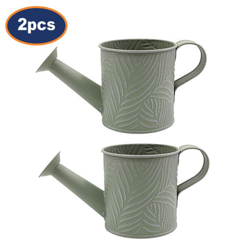 2Pcs 0.65L 10cm Pastel Green Metal Watering Can Planter