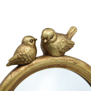Gold Finish Pair Of Birds Round Wall Hanging Hook Mirror