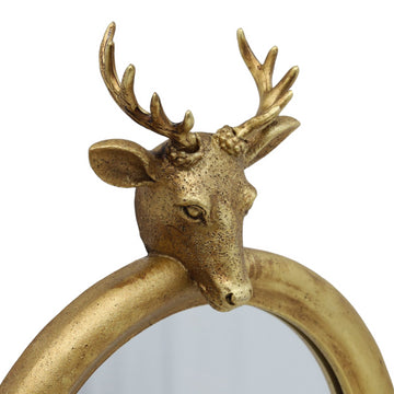Gold Finish Stag Head Round Hanging Wall Hook Mirror