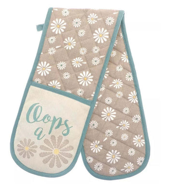 Oops A Daisy 100% Cotton Double Oven Gloves - Beige Teal