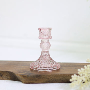 Paisley Pink Glass Candle Holder