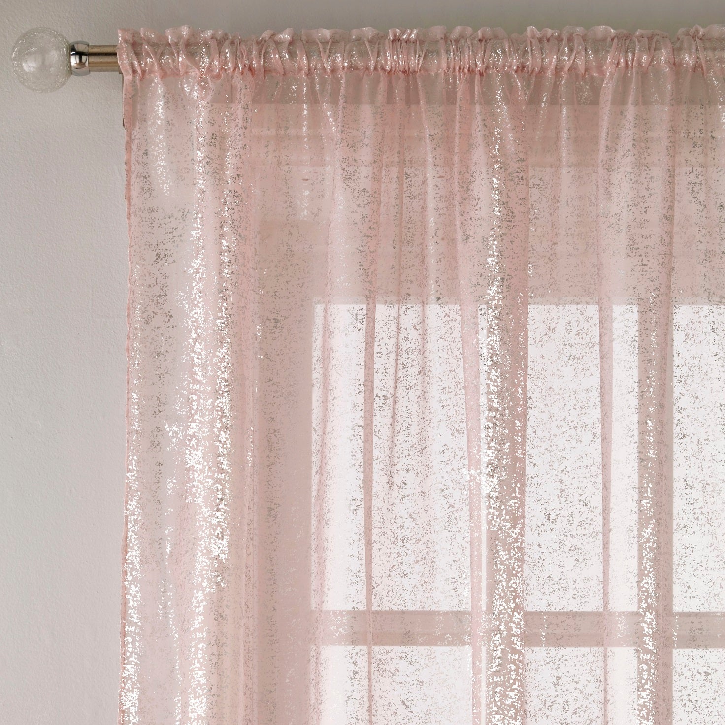 55x54" Pandora Voile Net Curtains Panel - Blush Pink & Silver