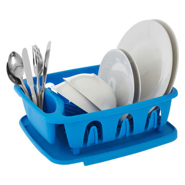 Blue Plastic Dish Drainer Rack Cutlery
