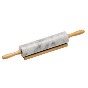 White Marble 46Cm Kitchen Roll With Wood Handles