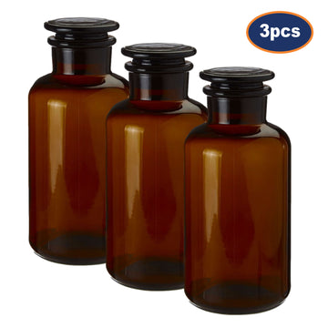 3pc 1000ml Apothecary Amber Glass Storage Jar Set