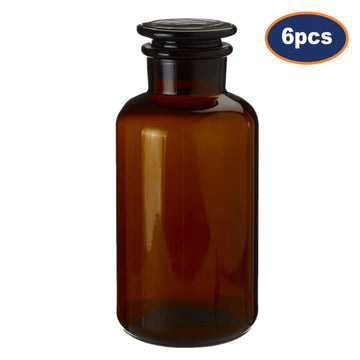 6pc 500ml Apothecary Amber Glass Storage Jar Set