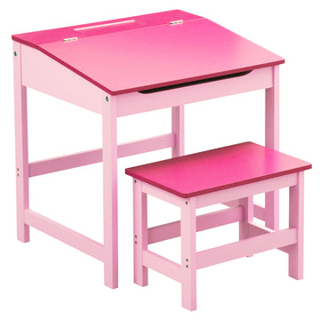 Kids Desk Table And Stool Chair Seat Furniture Set - Pink