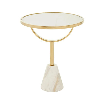 Oris White Glass & Marble Base Side Table
