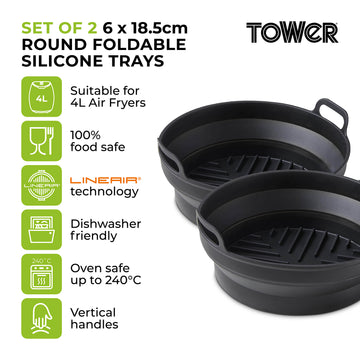 Tower 2Pcs Round Silicone Foldable Air Fryer Trays With Handle