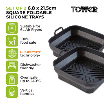 Tower 2Pcs Square Silicone Foldable Air Fryer Trays With Handle