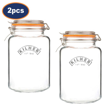 2Pcs Kilner 3L Square Clip Top Glass Storage Jars