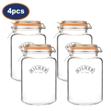 4Pcs Kilner 3L Square Clip Top Glass Storage Jars