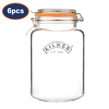 6Pcs Kilner 3L Square Clip Top Glass Storage Jars