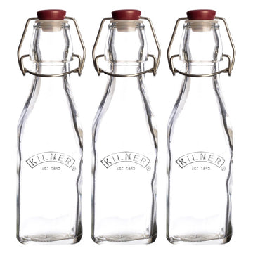 3Pcs Kilner 250ml Clip Top Glass Condiment Bottles