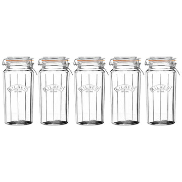 5Pcs Kilner 1.8L Cliptop Faceted Glass Storage Jars