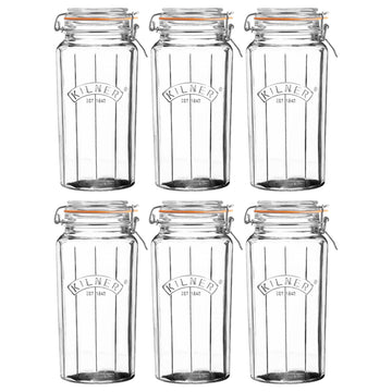 6Pcs Kilner 1.8L Cliptop Faceted Glass Storage Jars