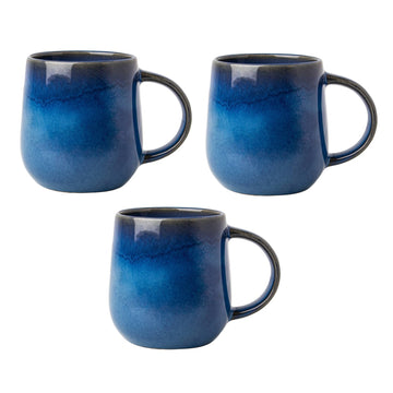 3Pcs 350ml Blue Stoneware Reactive Glazed Mug