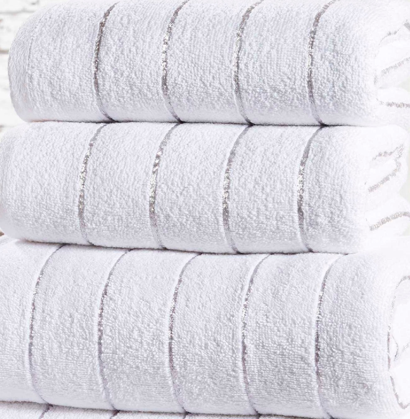 Metallic Lurex Stripe Hand Towel White Silver