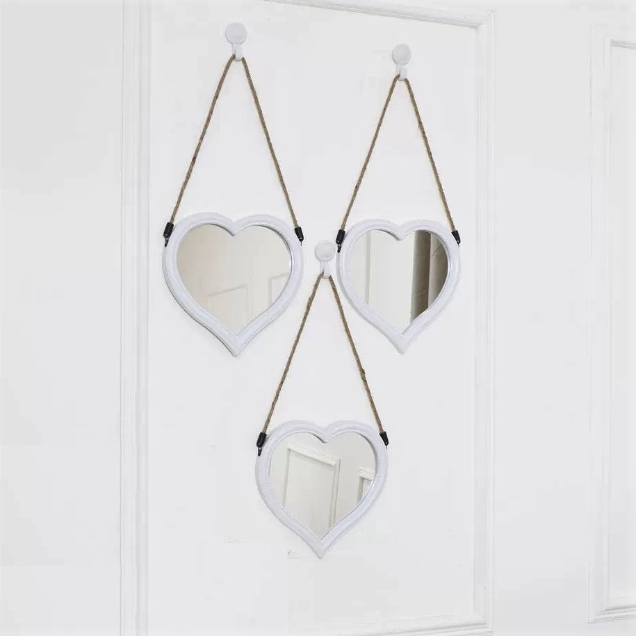 3Pcs Heart Shaped White Frame Mirror