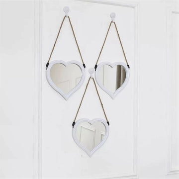 3Pcs Heart Shaped White Frame Mirror