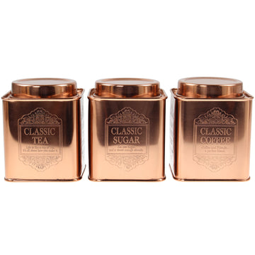 Set of 3 Small Tea Coffee Sugar Canisters Copper