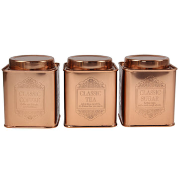 Set of 3 Small Tea Coffee Sugar Canisters Copper