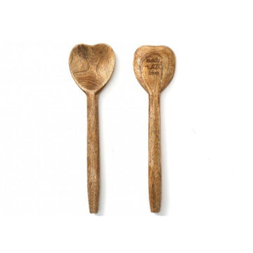 Set Of 2 Heart Shape Wooden Spoons