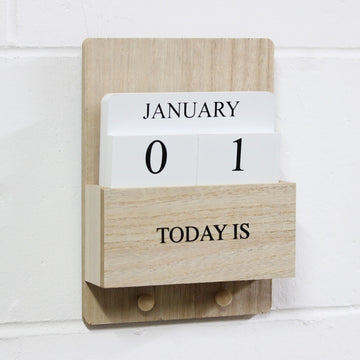 Wall MountedWooden Perpetual Calendar with 2 Keys Holder