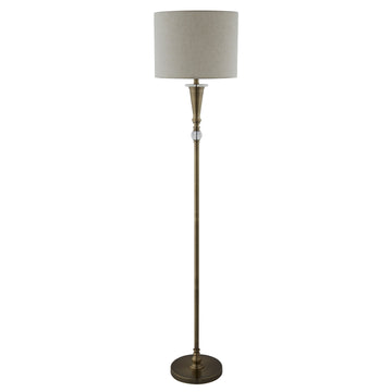 Drum 1 Light Antique Brass Linen Shade Standing Standard Floor Lamp