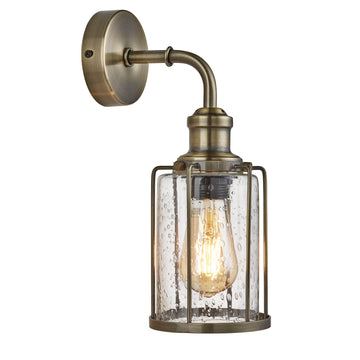 Pipes Antique Brass With Seeded Glass Wall Light
