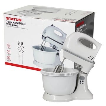 300W White Electric Twin Hand and Stand Mixer with Bowl