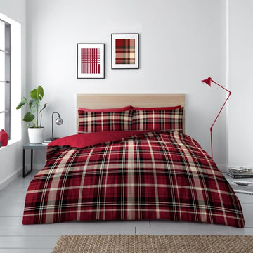 Classic Tartan Check Duvet Cover Set, Double, Red