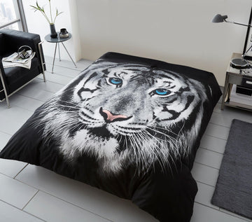 3D Tiger Face Animal Print Mink Throw, White, 200x240cm