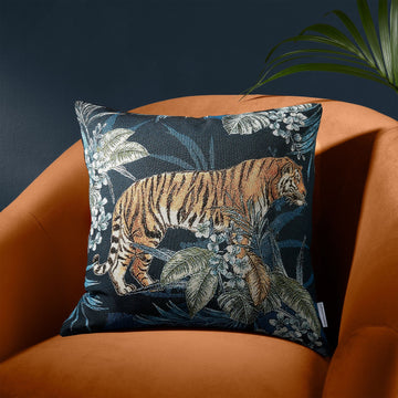 Catherine Lansfield Tiger Tropicana Cushion Cover - Navy