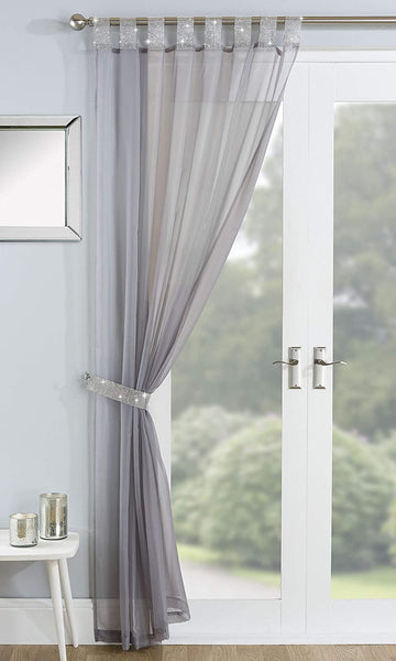 55x72" Luxury Silver Diamante Voile Net Curtains - Vegas Grey