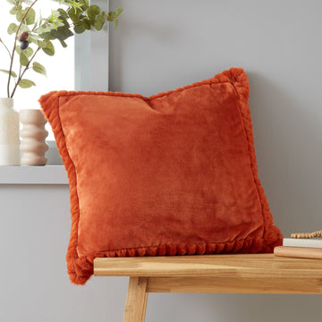 Catherine Lansfield Velvet & Faux Fur Filled Cushion 55x55cm - Orange