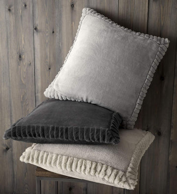 Catherine Lansfield Velvet & Faux Fur Filled Cushion 55x55cm - Charcoal