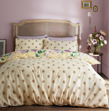 Catherine Lansfield Wisteria Roses Flower Print Duvet Cover Set, Double, Yellow